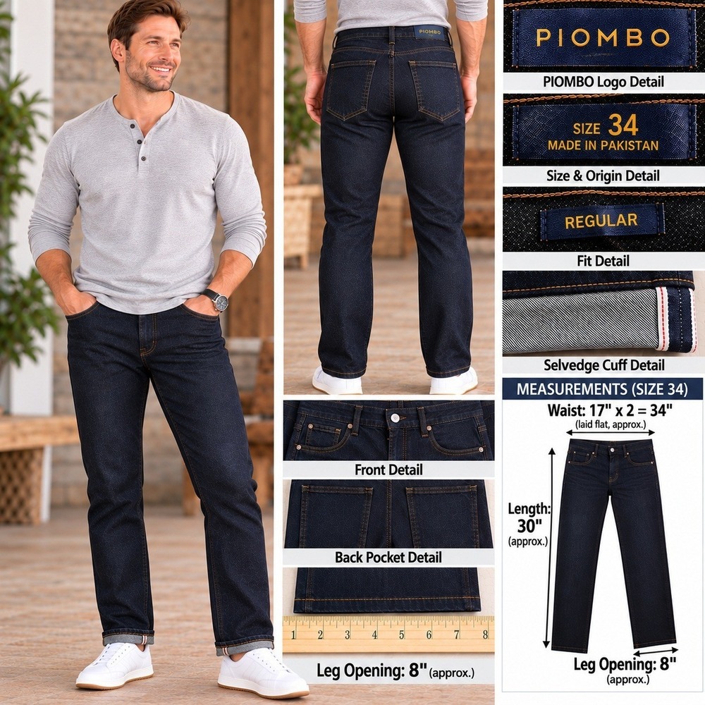 Piombo Mens Regular Fit Selvedge Denim Jeans Dark Wash Blue Size 34x30 NWT